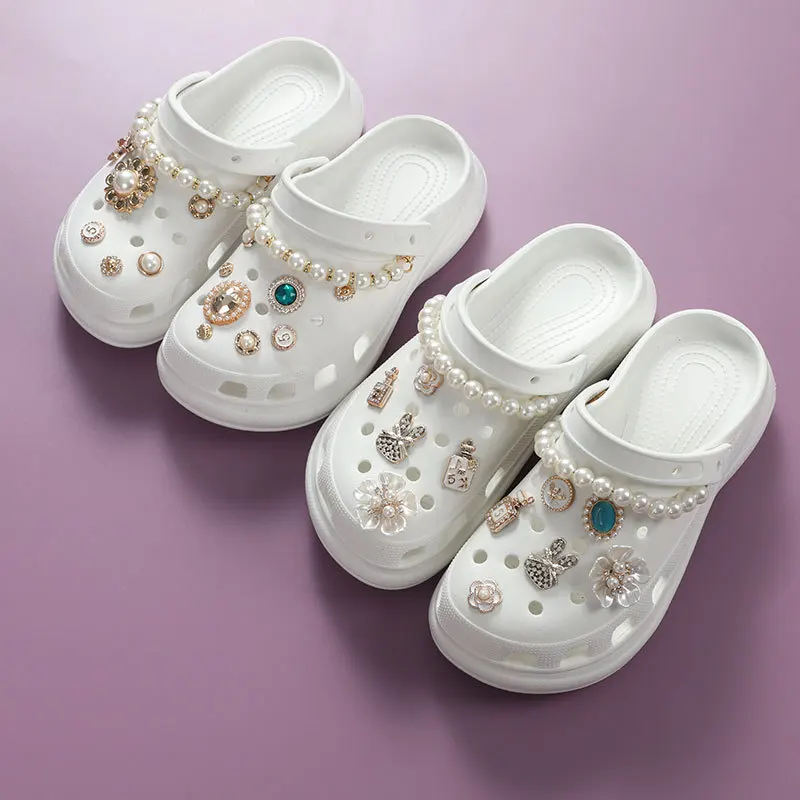 Flower Pearl Jewel Crocs Charms Fit Jibbitz Shoes Silver Metal Diamond