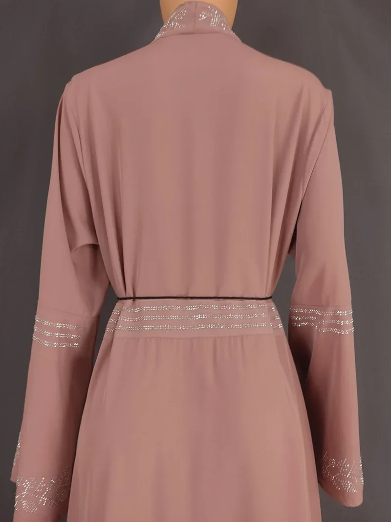 Plus-size Women\'s Dress Women Muslim Abayas Flared Long Sleeve  Loose Maxi Dress Female Casual Solid Abaya Vestidos Lace-up Robe