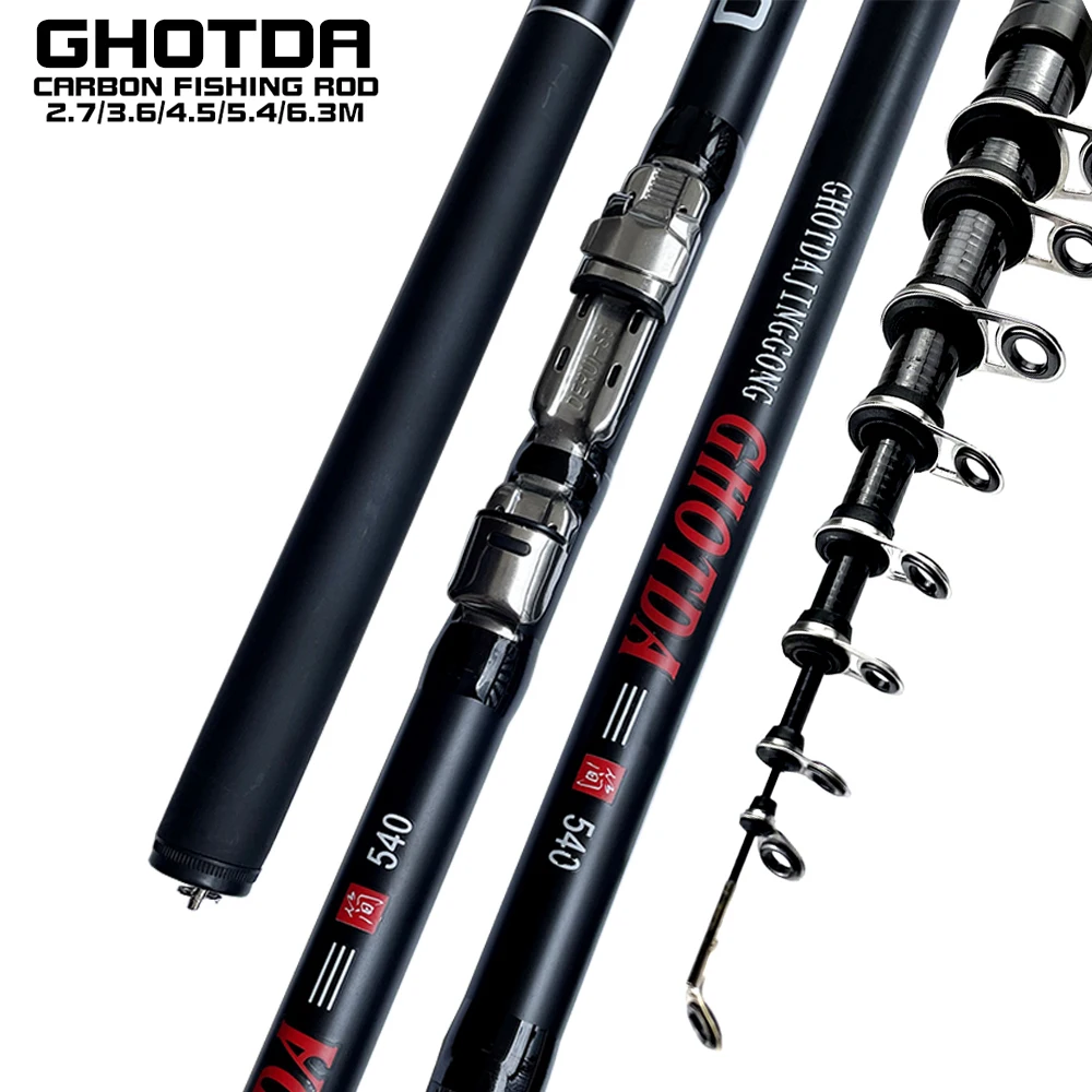 Canna Da Pesca Telescopica Ghotda Carbon Travel Ultra Light Spinning Float Bolognese Trota Pole 2.7M 3.6M 4.5M 5.4M 6.3M