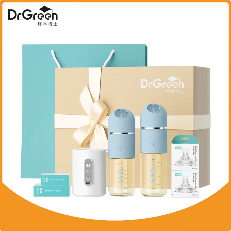 Dr.Green Newborn Baby Bottle 4S Thermostatic Glass 150+240mL Gift Set Sealed isolation Fast milk filling Removable/Washable