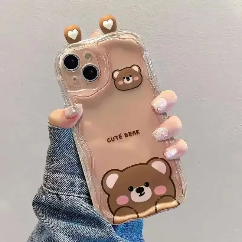 Pink Cat and Panda 3D Ears Cartoon Soft Phone Case