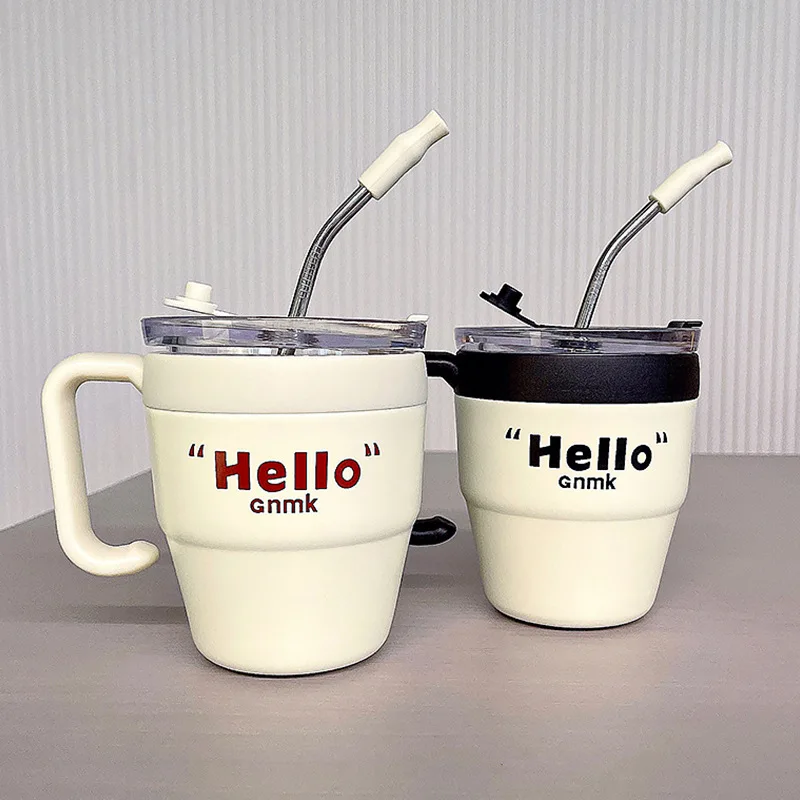 

Cute Korean Coffee Thermal Cup Thermos Mug Stainless Steel Cup with Straw Lid for Hot Cold Drinks Water Tea Milk Portable Bottle