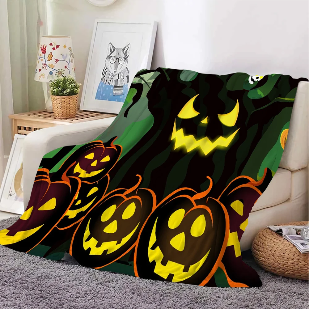 

CLOOCL Fashion Blanket Halloween Scary Jack-o-lantern Pattern 3D Printed Home Live Cover Blanket Sherpa Blanket Lightweight Warm