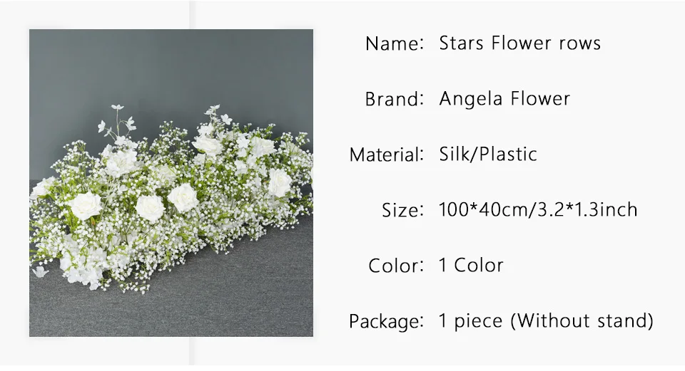 Description Picture 4 of itemBabybreath White Rose Wedding Backdrop Floral Arrangement Event Decor Table Centerpieces Ball Banquet Welcome Sign Corner Flower