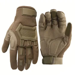 Enhanced Tactical Full Finger Gloves for Outdoor Activities - Men's Paintball, Airsoft, Shooting, Hiking, and Racing (Khaki)