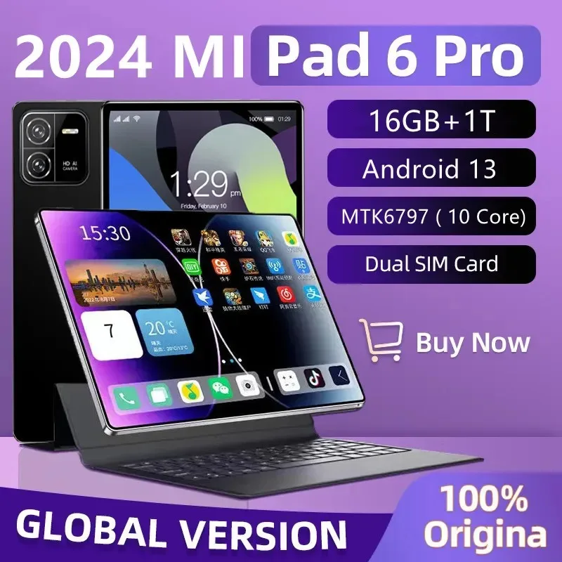 

2024 NEW Original Pad 6 PRO Tablet Android 13 16GB 1T 11 Inch 10000mAh 5G Dual SIM Phone Call GPS Bluetooth WiFi WPS Tablet