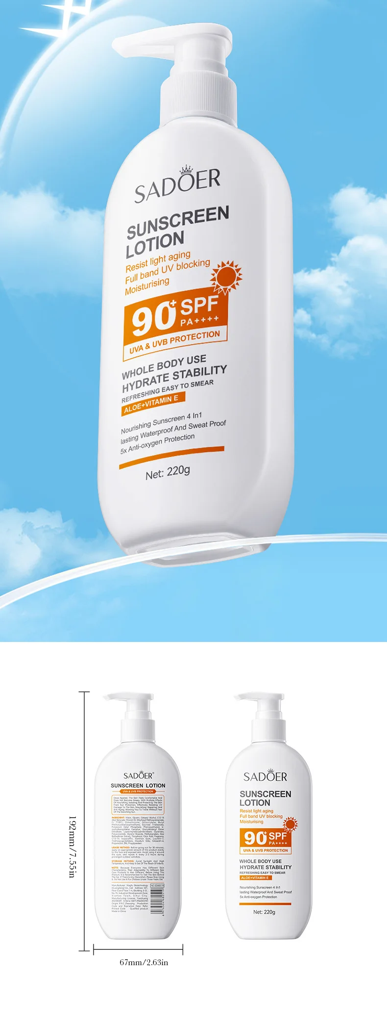 Feuchtigkeitsspendende Aloe Vera Und Vitamin E Sonnencreme Spf 90_voghion.com