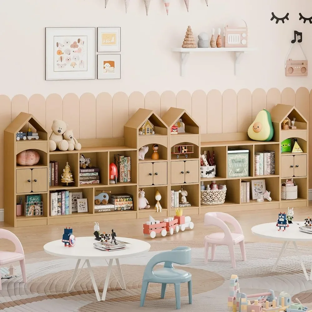 Castle Shape Children's Bookshelf,Kids Toy StorageOrganizer Kids Bookcase Display CaseMultifunctional Storage Cabinet Bookshelf 4