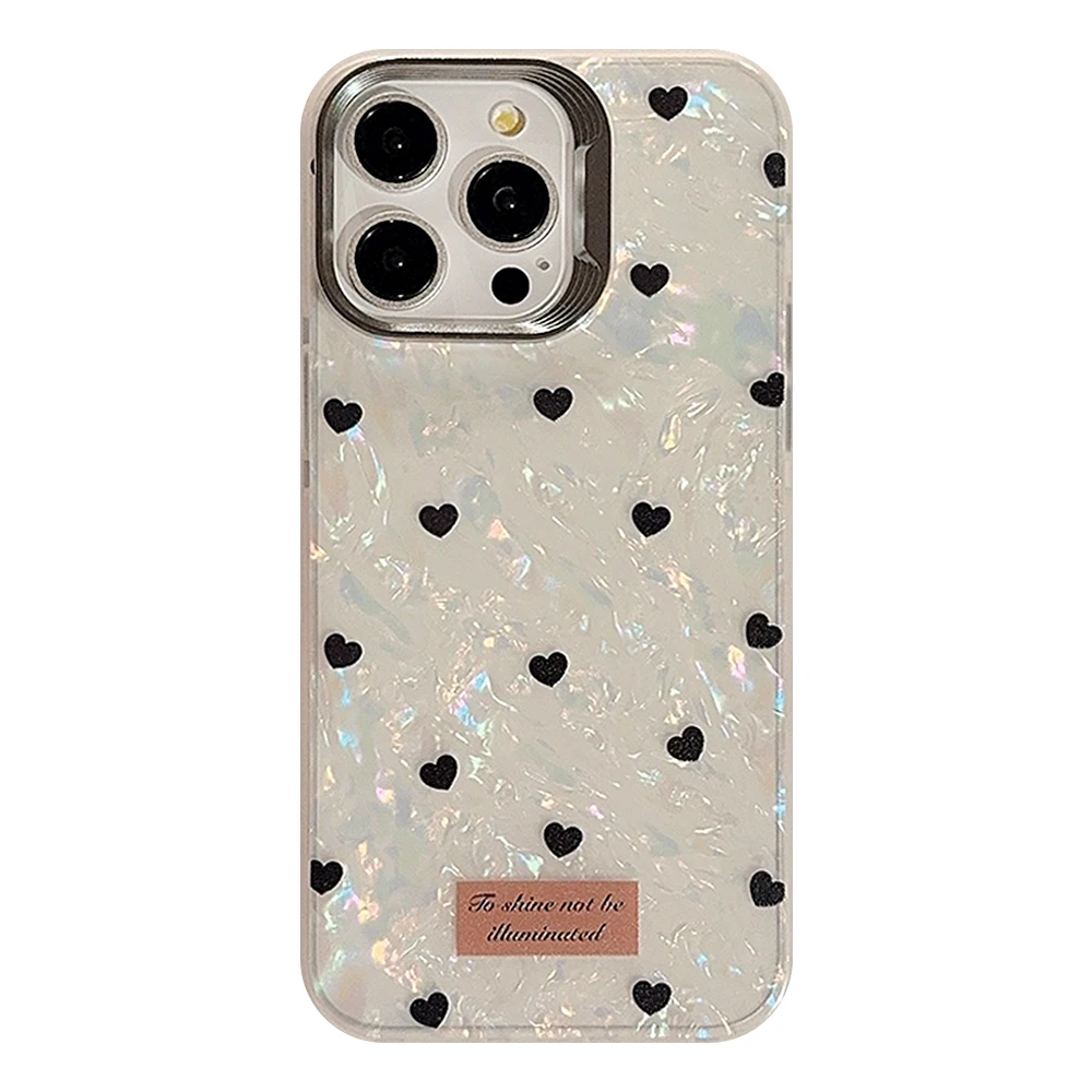 Korea INS Full Screen Black Love Heart Laser Phone Case for iPhone 15 14 13 Pro Max Pro 12 11 Back Cover