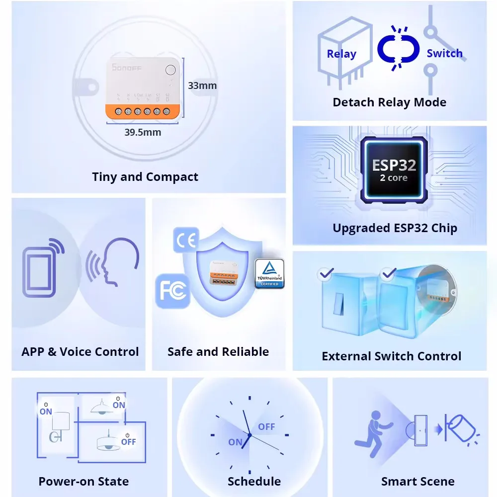 SONOFF Mini R4 스마트 Wifi 스위치 모듈 스위치 양방향 제어 스마트 홈은 Alexa Google 홈 Yandex Alice smartthi와 함께 작동합니다.