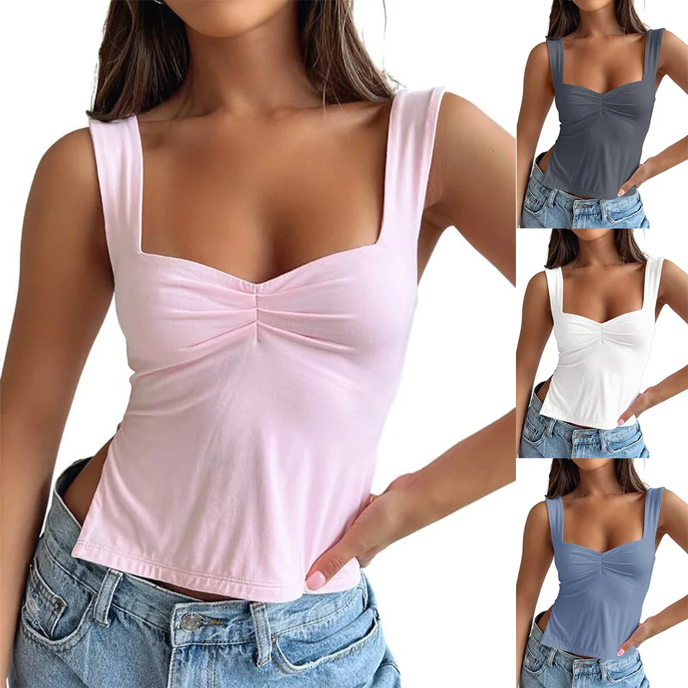 Women's Summer Camisole Top Y2k Tank Top Sexy Spicy Girl Tight Female Pure Color Vent Crop Women's Clothing
