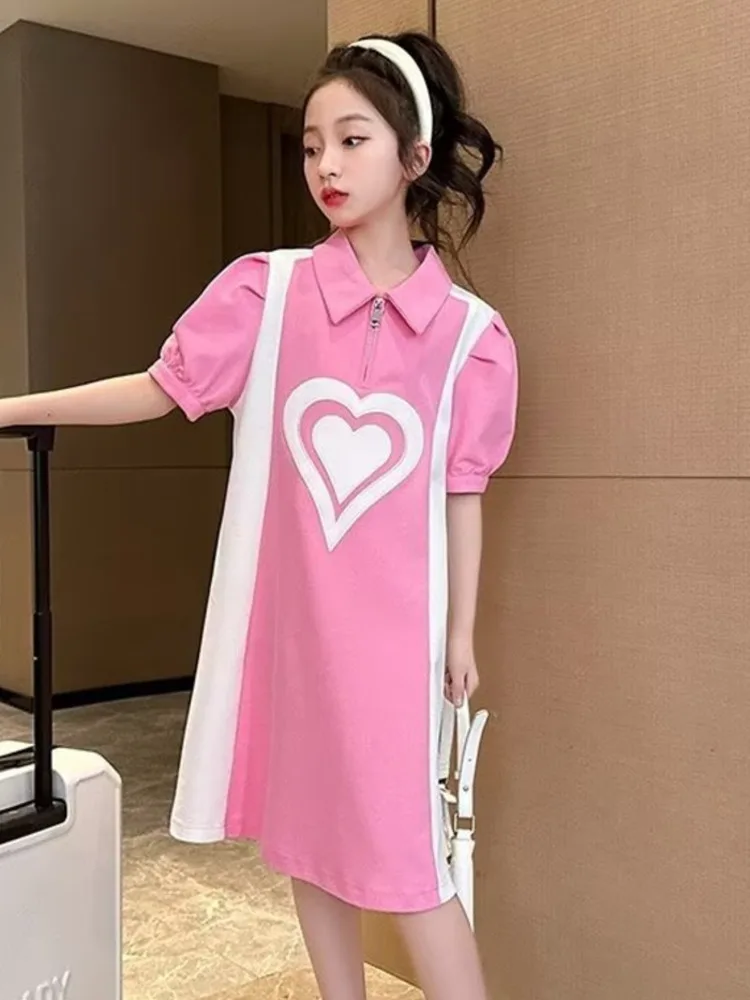 

Girls' Summer Dress New Summer Short sleeved Casual Daily Dress Girls' Casual Thin Medium Length Dress Trendy