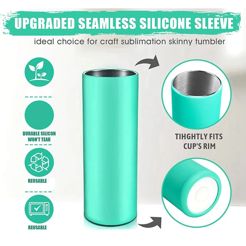 Silicone Bands for Sublimation Tumbler for 20 OZ Skinny Blanks Cups,  Silicone Sleeve Kit with Heat Resistant Gloves, Transfer Tapes for Tumbler  Heat Press Parts Accessories, Shrink Wraps in Oven green