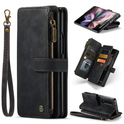 Premium Flip Leather Phone Case with Zipper Wallet and Card Holder for Galaxy Z fold 6 (Black)