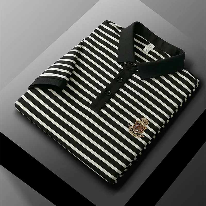 Men's Luxury Brand Summer Embroidered Striped Business Trend Polo Shirt New Casual Breathable Lapel T-Shirt Top Men's Clothing 11