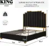 King Size Upholstered Bed, Velvet Beds Frame with 65.4” Tall Gold Trim Headboard, No Box Spring Needed, Bed Frame 2