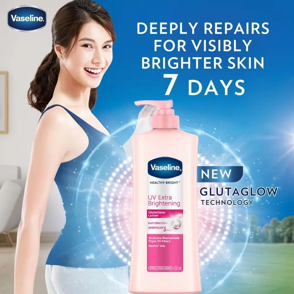 400ml Vaseline Healthy Bright UV Extra Brightening Gluta Glow Body Lotion whitening cream body cream