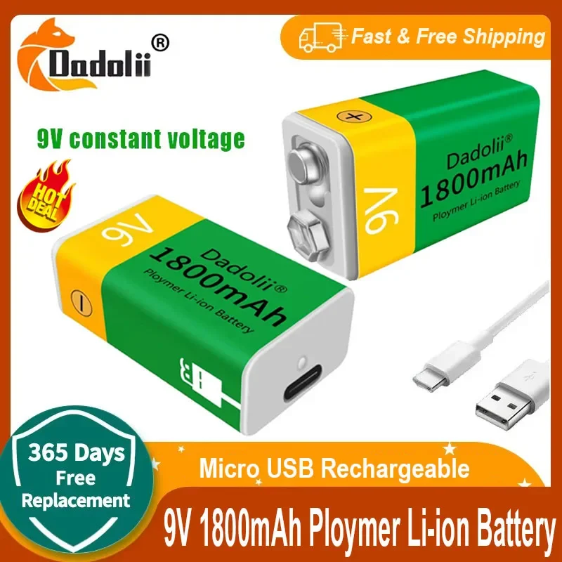 9V 1800mAh li-ion Rechargeable Lithium Batteries Micro USB for Multimeter Microphone Toy Remote Control KTV use rechargeable lithium batteries