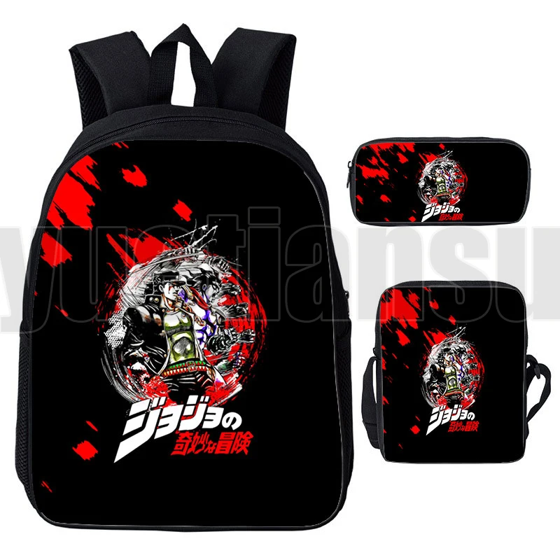

Jojo Bizarre Adventure Backpacks for School Teenage Girls 16 Inch 3D Anime Killer Queen Jojo Bookbag Back To School 3 In 1 Set