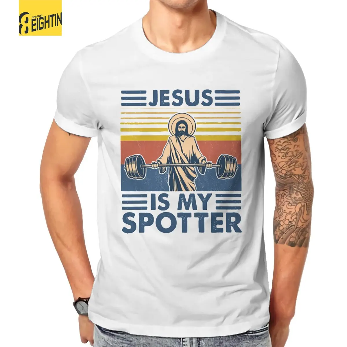 

Fitness Jesus Is My Spotter Funny Gifts T Shirts Men Pure Cotton Leisure T-Shirts O Neck Tees Short Sleeve Clothing Plus Size