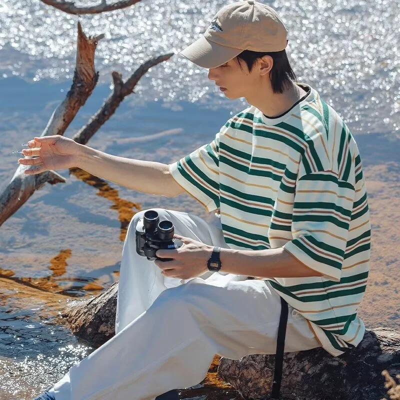 Tシャツ・カットソー COVERNAT Gradient striped t-shirt beige FRAME Men's Relaxed Stripe T-Shirt | Neiman Marcus