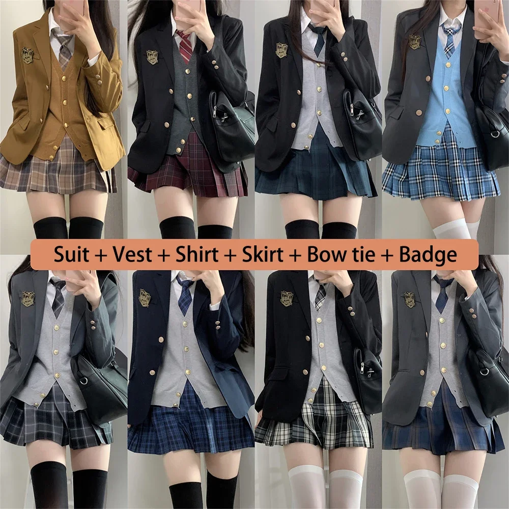 Back-to-School Suit 6pcs Japanese School Uniform for Girls JK Shirt Multiple Colors & Styles Blazer Set Sex Pleated Plaid Skirt