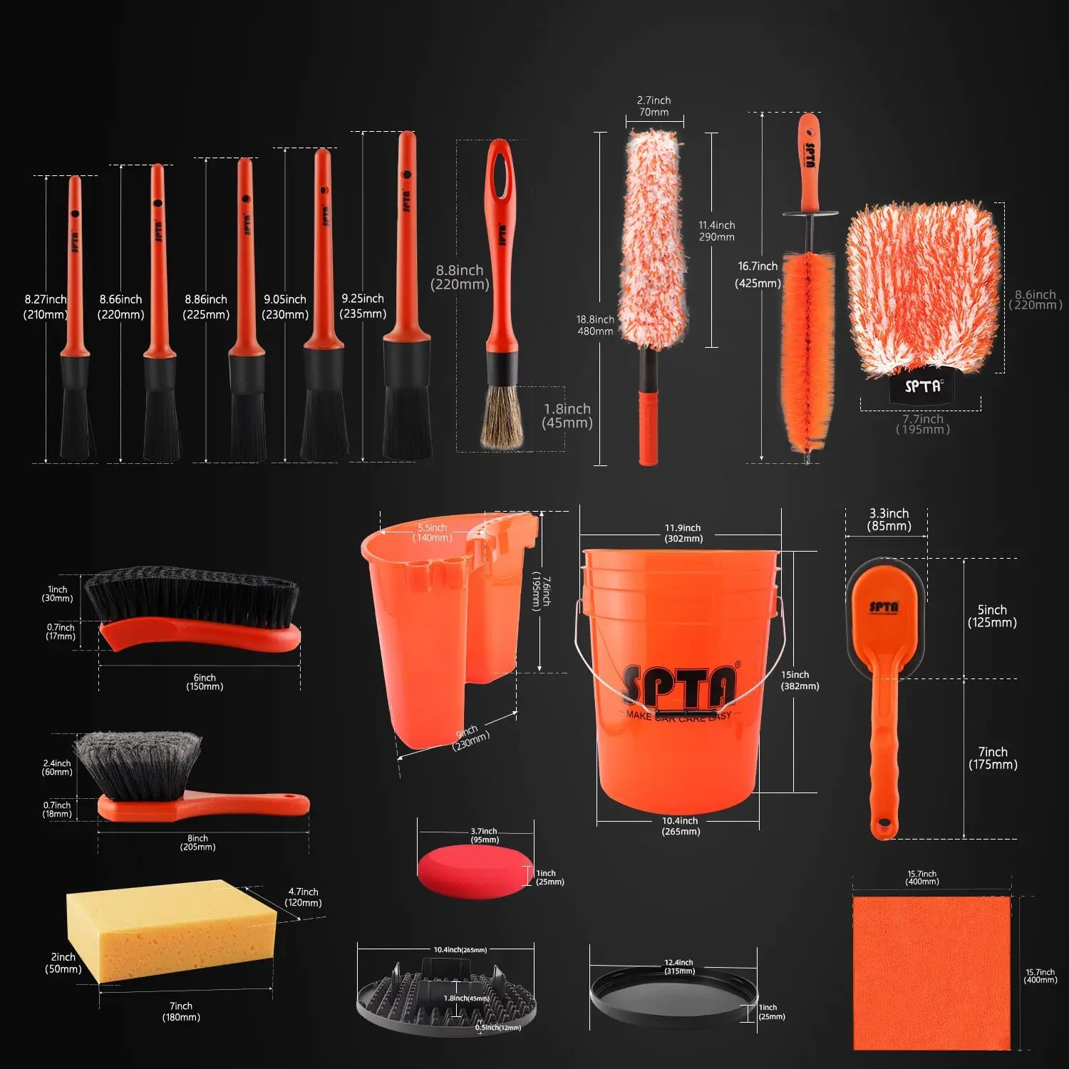 SPTA 33Pcs Car Wash 20L Bucket Set with Car Wash Filter Wash Mitt Sponge Towels Tire Detailing Brushes Exterior Interior Clean 2
