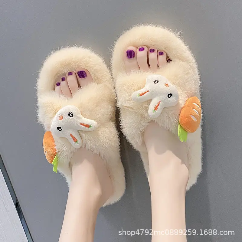 Women's Indoor Slippers 2024 Autumn and Winter New Plush Home Lazy Slippers Anti slip Durable Fashion Warm Sandals Slippers