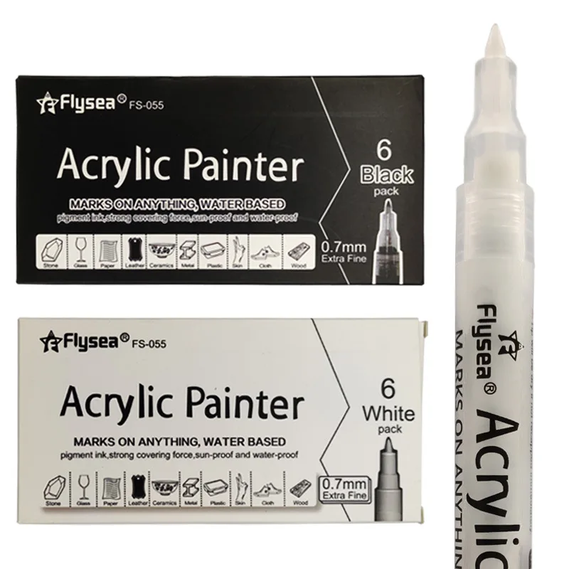Black White Acrylic Pen Set 0.7mm Water-based Marker Student Painting Creation DIY Metal Stone Paint Pen Artist's Art Supplies marker pens paint marker pen art markers paint pen art marker pen