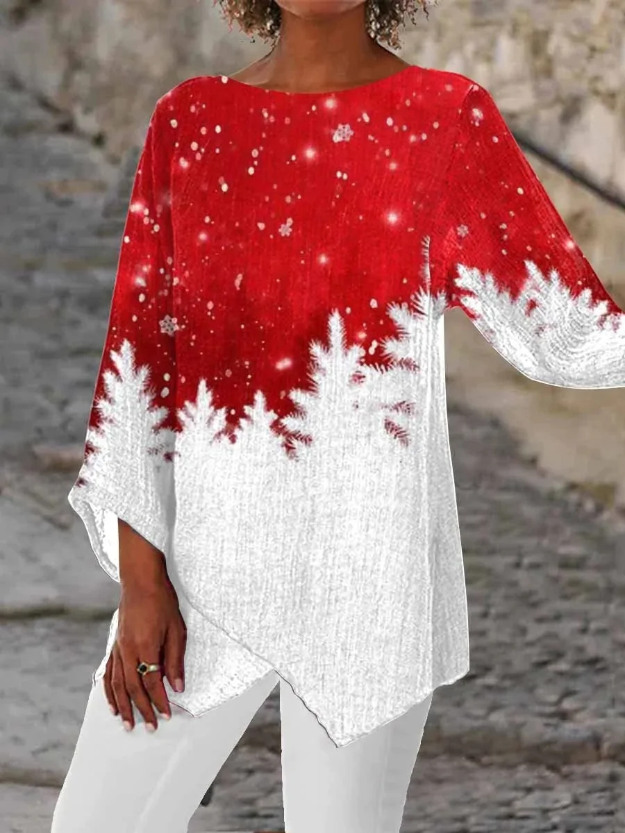 

Plus Size Women's Christmas 3/4 Sleeve Scoop Neck Graphic Printed Top