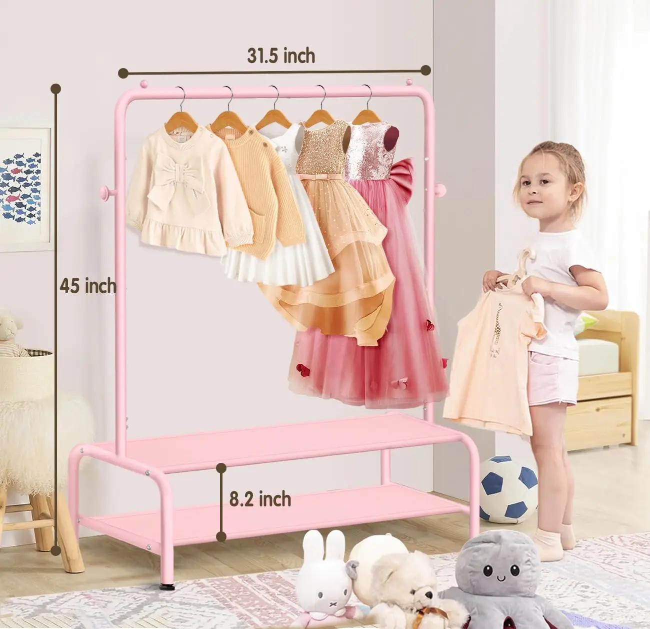 Dress Up Rack for Little Girls - Small Kids Costume Wardrobe Rack with 2 Fabric Shelves - Princess Room Bedroom Decor 6
