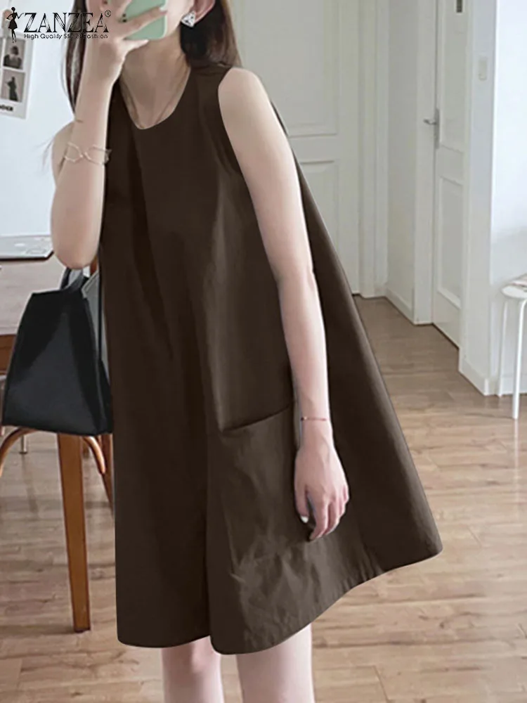 

ZANZEA Holiday Overalls Summer Women O Neck Sleeveless Jumpsuit Fashion Solid Short Rompers Casual Loose Wide Leg Short Playsuit