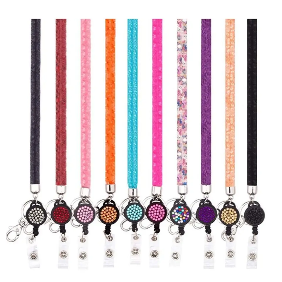 Porta Badge Retrattile Con Strass E Cristalli – Cordino Glitterato Con Moschettone, Collana Porta Badge Da Lavoro O Per Eventi