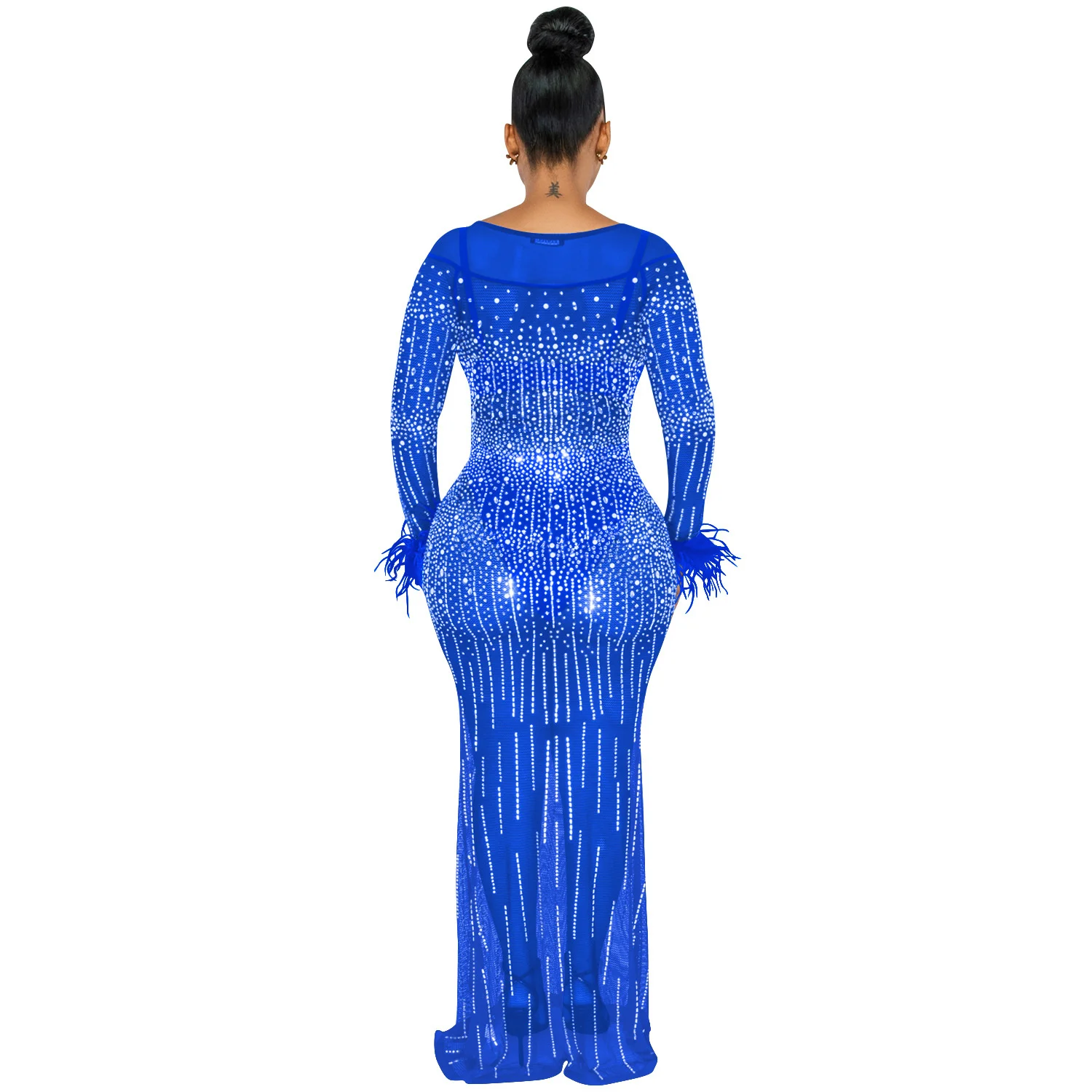 Zoctuo Birthday Dress For Women Elegant Dresses Glitter Rhinestone Mesh See Through Floor Length Maxi Party Club Street Outfits womens clothes