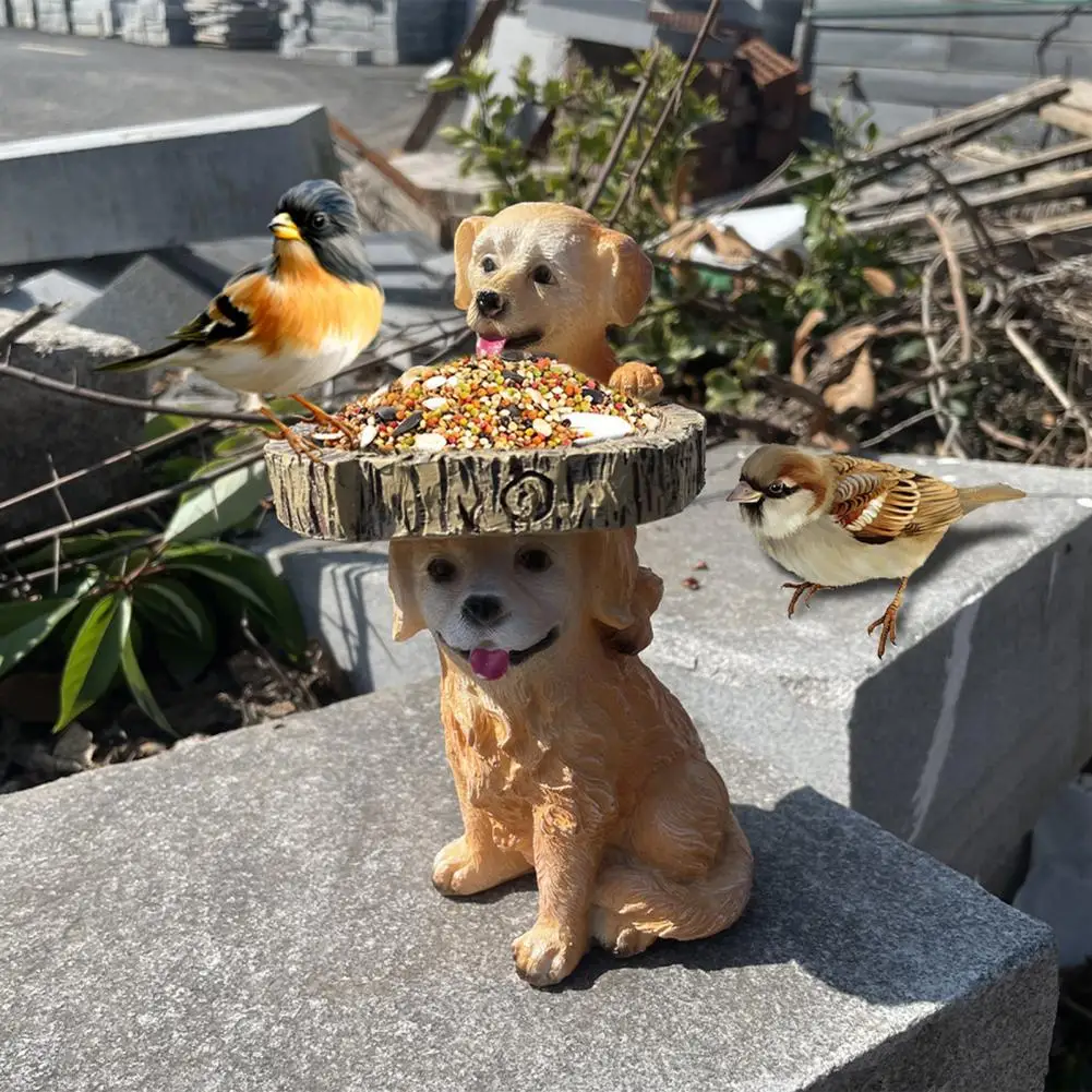 Garden Birds Feeder Decorative Resin Free Standing Animal Feeder Station Outdoor Fairy Tree House Animal Sculpture Ornament