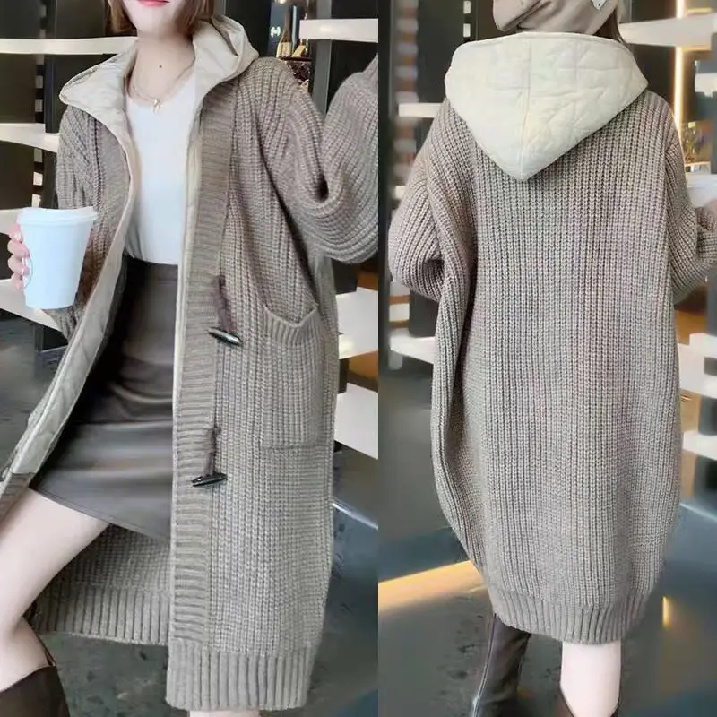 

Женские вязаные кардиганы, повседневные весенние женские однотонные пальто с капюшоном и длинным рукавом, однобортные пальто, женские кардиганы G543