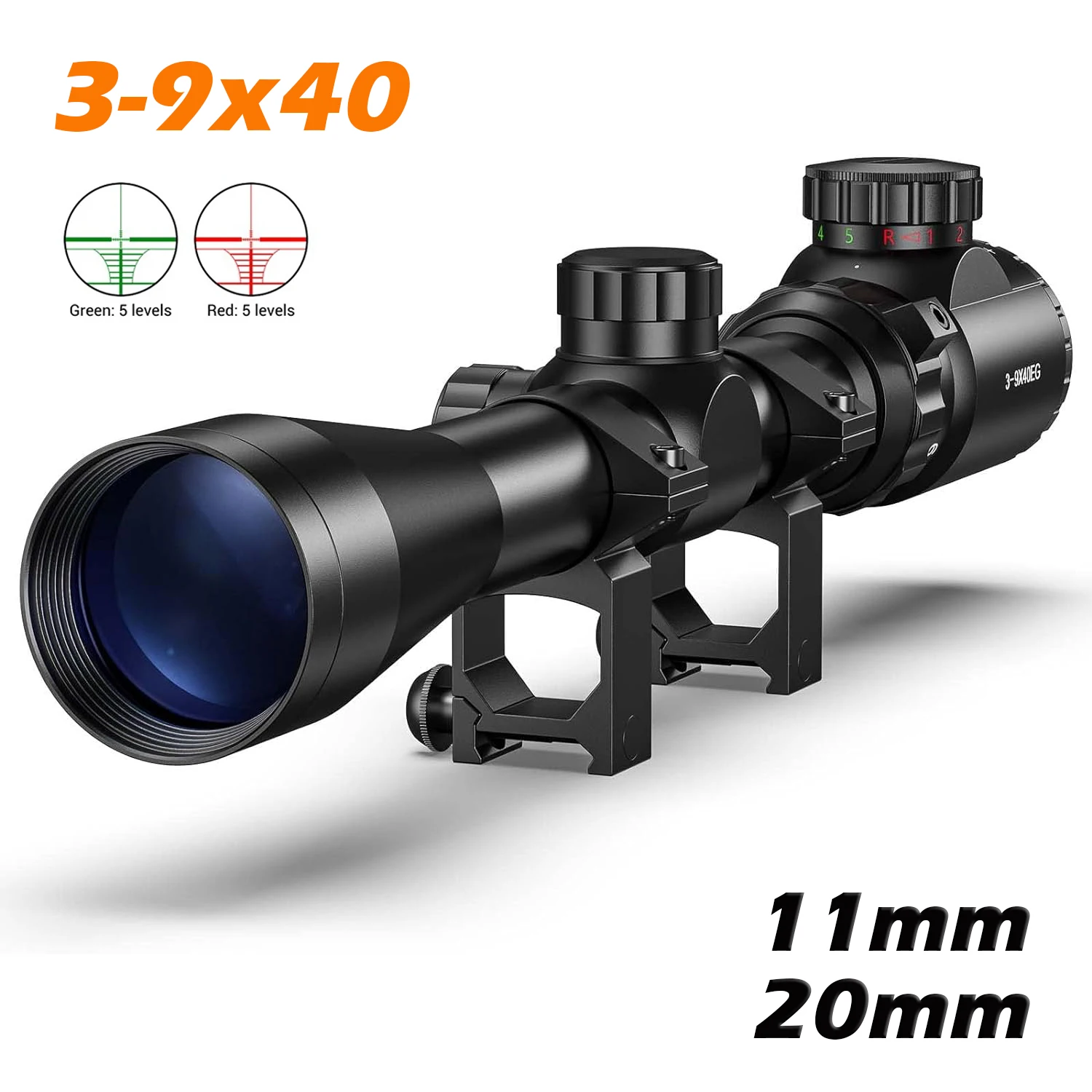 3-9x40 Hunting Riflescope Optical Scope Red Green Illuminated 11/20mm Rail Air Rifle Optics Hunting Airsoft Rifle Scopes