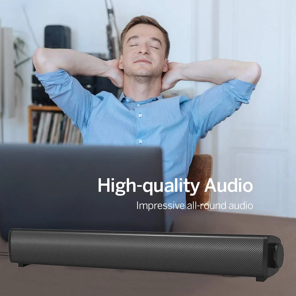 Desktop Computer Speaker Wired Sound Bar Stereo USB Powered Mini Soundbar Speakers for PC Cellphone Tablets Laptop Projector