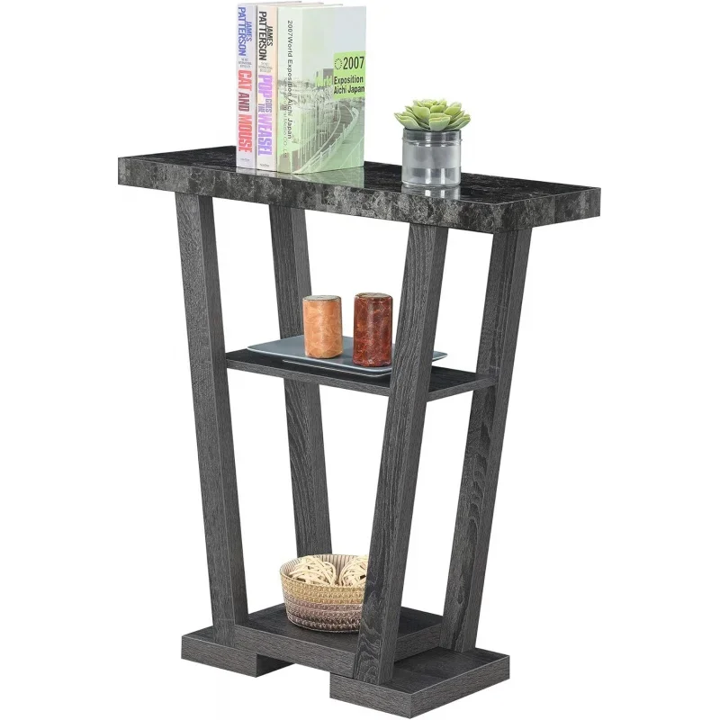 Convenience Concepts V Console, Faux Black Marble/Weathered Gray