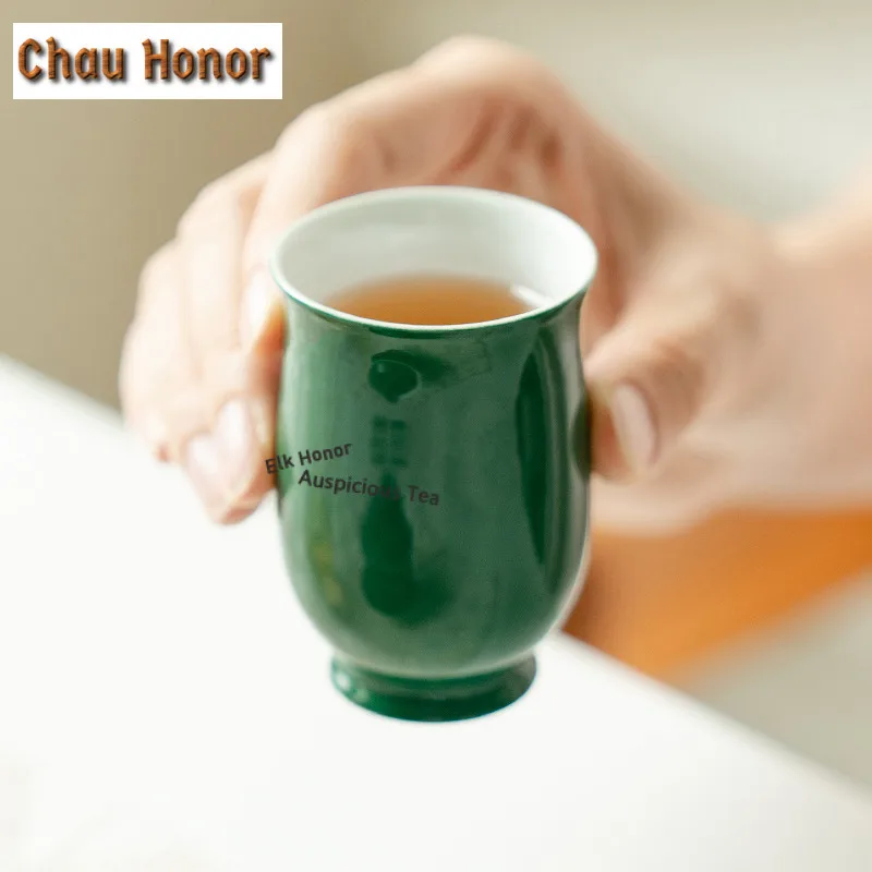 2pc/lot Emerald Green Ceramic Teacup Creative Tea Bowl Tea Cup Set Tea-tasting Personal Cup Jianzhan Master Cups Teaware 60ml