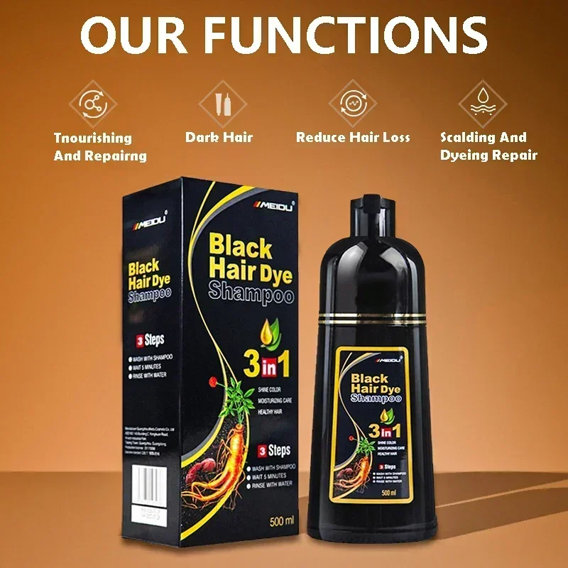100ml/500ml Hair Dye Shampoo 3in1 Darkening Hairs Instant Gray To Black Polygonum Multiflorum Natural Coloing Cover for Women 4