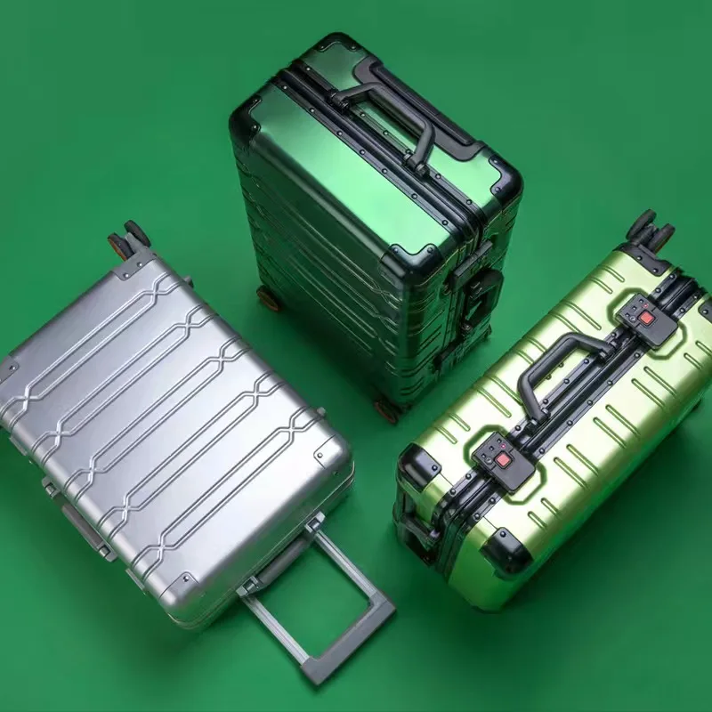 PLUENLI All-Aluminum Magnesium Alloy Trolley Case Universal Wheel  Alloy Luggage Women's Metal Box Password Boarding  Hard Box
