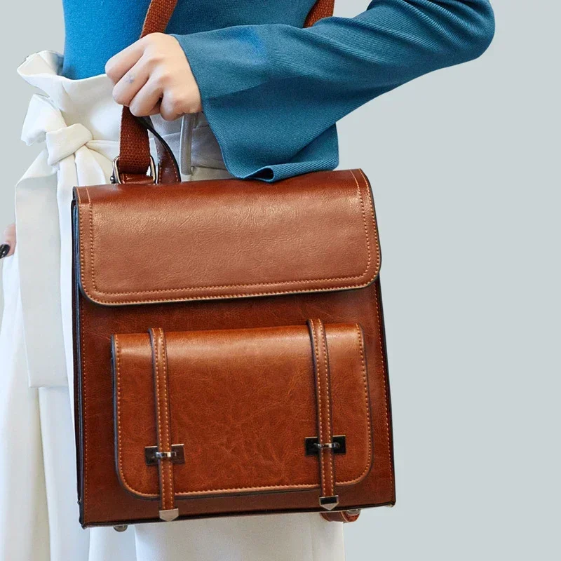 Genuine Leather Women Backpack School Daypack