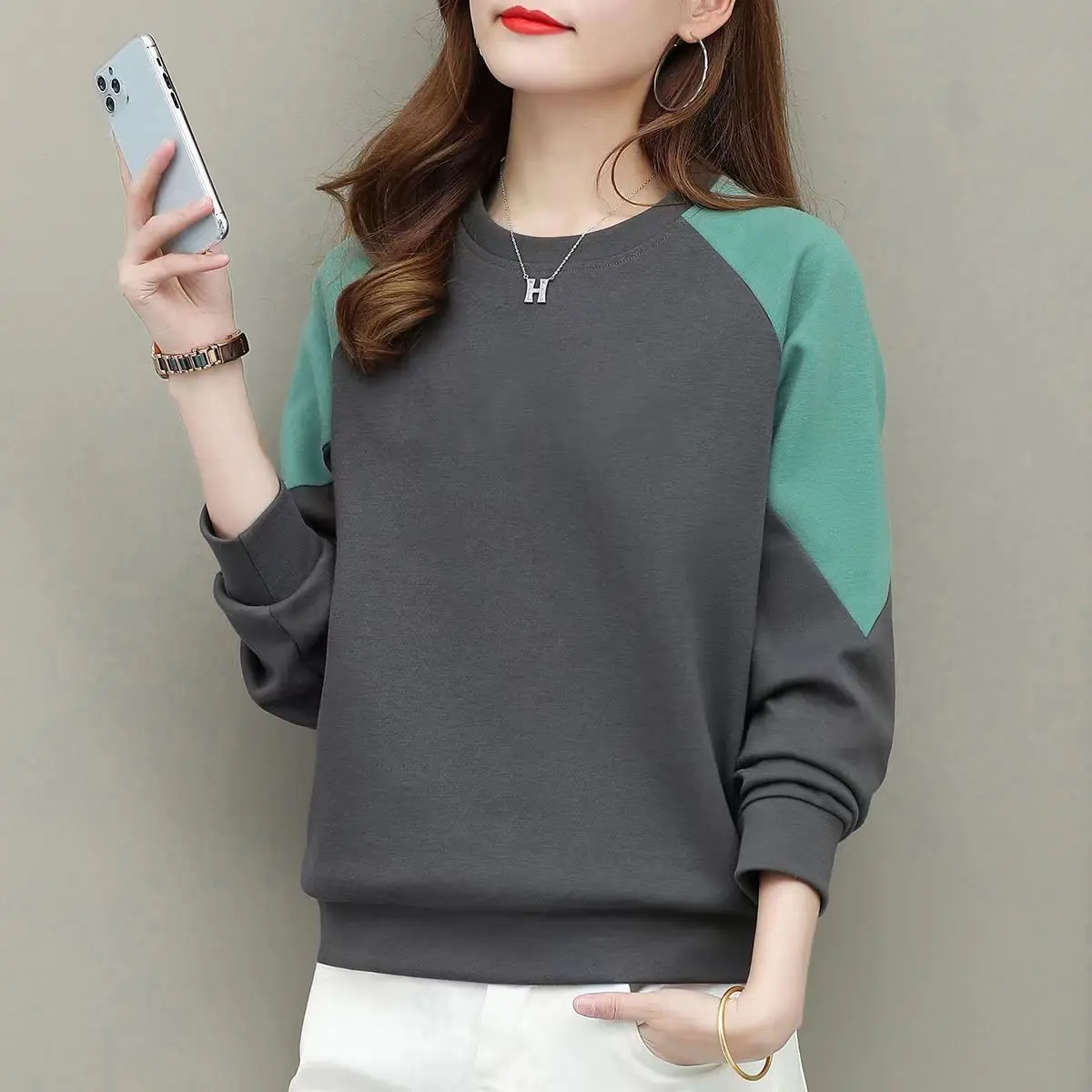 Autumn Winter Patchwork KPOP Fashion Long Sleeve Lady Sweatshirt Harajuku Chic Female Clothes Loose Casual All Match Tops Women