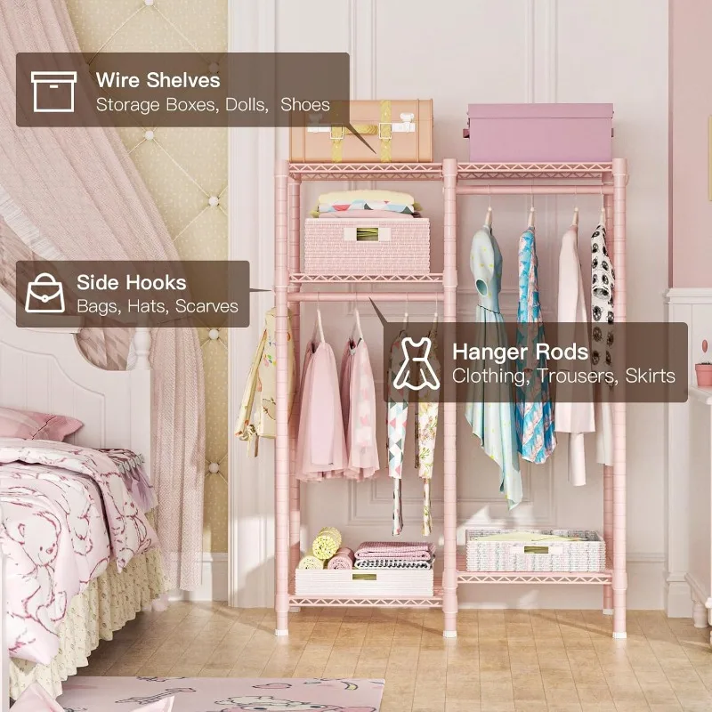 Clothes Rack for Kids, Baby, Students, and Children's Room, 4 Tiers Portable Metal Closet Clothing Rack, Small Garment Rack 4
