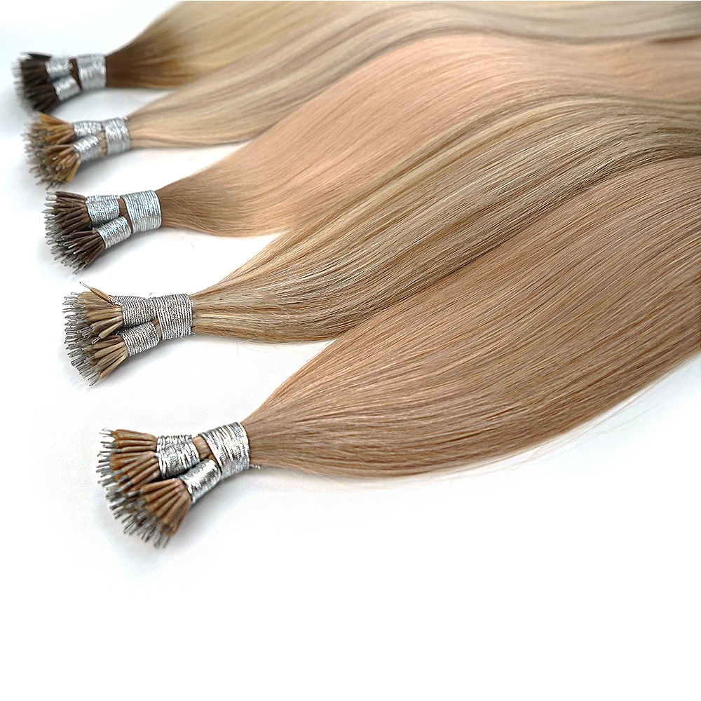 100 Ciocche di Extension per Capelli con Anelli Nano e Micro Links, Biondo Naturale, Cheratina in Capsule, Capelli Umani Remy Lisci con Micro Perline - immagine 5