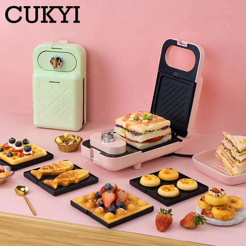 Multifunctional Sandwich Breakfast Machine with Timer Double side Fast Heating Waffle Eggettes Donut Maker Washable Baking Tray 5