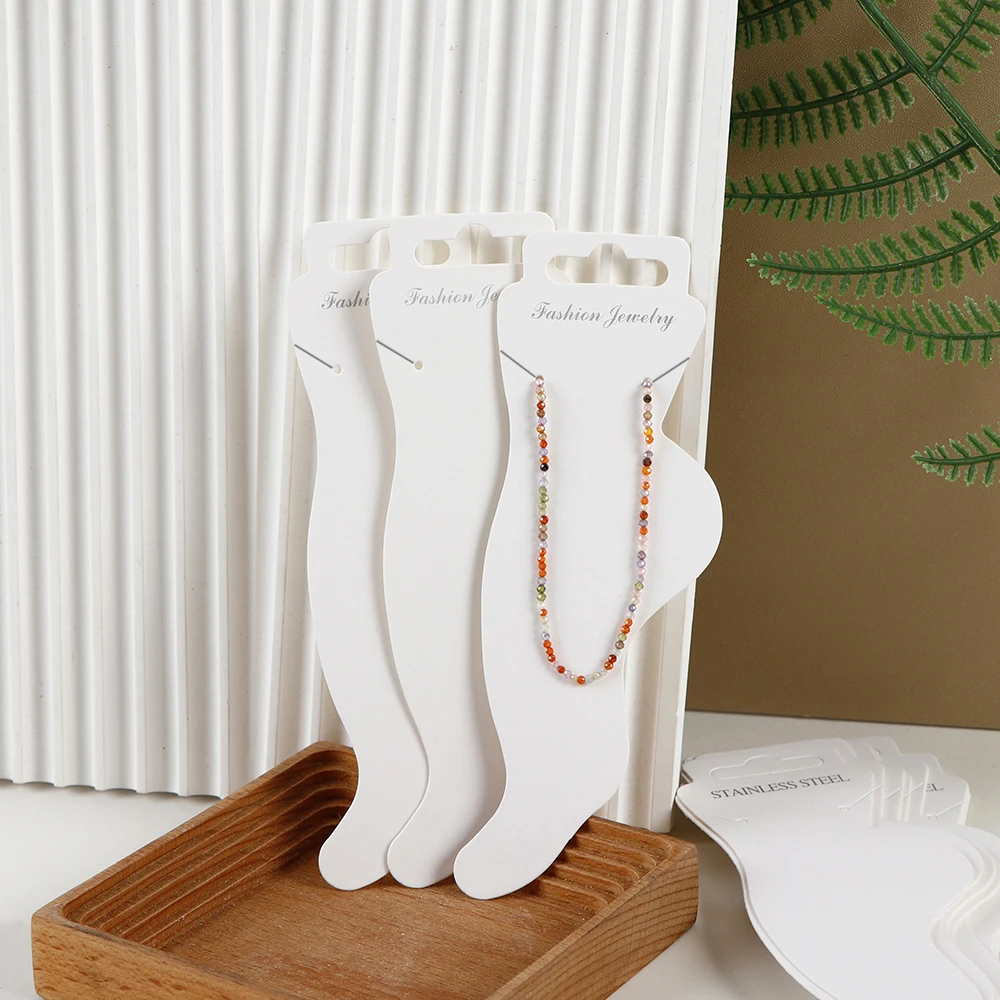 White Foot-shaped Paper Card For Anklet DIY Jewelry Making Stainless Steel Fashion Jewelry Packaging Display Holder Wholesale