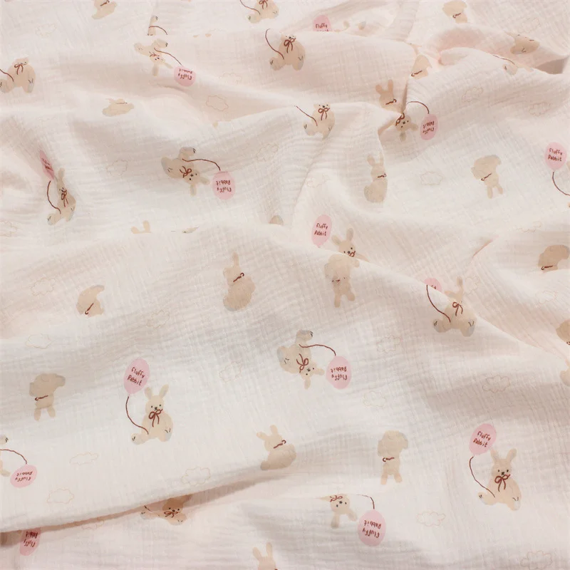 Cartoon Rabbit Printed Double Gauze Cotton Crepe Fabric By Meters DIY Sewing Quilting Baby Sleepwear Clothing