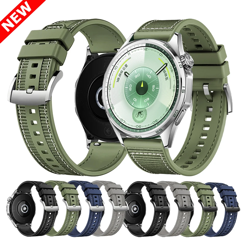 Premium Adjustable Nylon + Silicone Watch Strap, 22mm Bracelet Correa